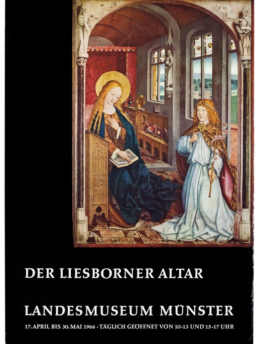 Abbildung des Liesborner Altars mit dem Gemälde der Maria mit einem Engel (vergrößerte Bildansicht wird geöffnet)